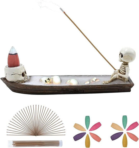 Incense Burner, backflow Incense Burner,Skeleton Ship Incense Holder,Hand-Carved Decorations,Cool Room Decorations, Awesome and Ideal Gifts, Brown