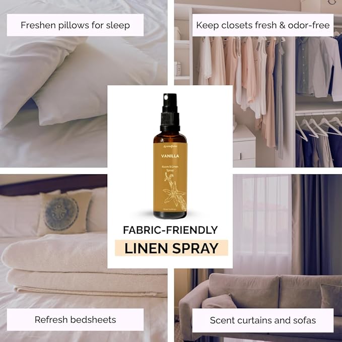 Vanilla Room, Linen & Pillow Spray by Aromafume | 100ml/3.38 fl oz | with Pure Vanilla Essential Oil | Aromatherapy Spray | Mist for Bedding, Fabrics