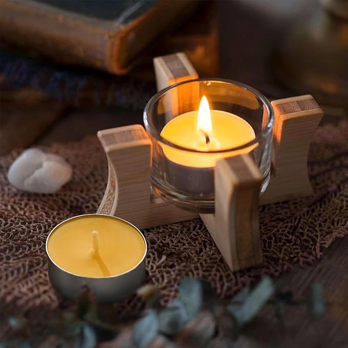 48 Pack Beeswax Tea Candles in Aluminum Cup, 4 Hours Burn Time, Natural Beeswax Tealight Candles for Gift Choice, Home Decor, Air Purification, Honey Scent Pure Bees Wax Tea Lights