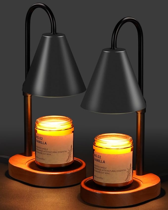 Candle Warmer Lamp With Timer Dimmable 2 Pack, Christmas Birthday Gifts for Women Mom, Modern Candle Lamp, Black Candle Warmer for Jar Scented Candles, Home Decor, Wax Melt Warmer with 4 Bulbs
