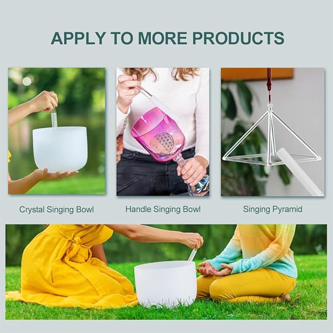 Singing Bowl Mallet Clear Acrylic Silicone Rubber Striker Mallet for Playing Quartz Crystal Singing Bowl with Bundle Pocket(White)