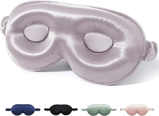 100% Mulberry Silk Sleep Mask for Unisex, 22 Momme 3D Silk Contoured Eye Mask, Breathable Light Blocking Blindfold with Adjustable Strap, Blackout Eye Cover for Travel, Dusty Purple