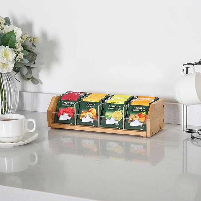 Small Bamboo Tea Bag Organizer Storage Holder for Tea Bags Wood Tea Box Containers Tea Rack Teabag Station Stand for Cabinet Countertop Office