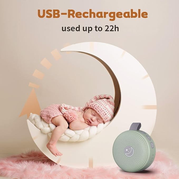 Mini Sound Machine Portable Baby White Noise Machine Brown Noise Machine 30 Soothing Sounds for Kids Adults Auto-Off Timer 32 Volume Levels Battery Sleep Machine for Home Office Privacy