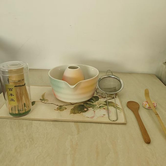 Ceramic Matcha Whisk Set, Complete Matcha Set-8PCS for Ceremonial Grade Matcha, Tea Gifts for Tea Lovers for Christmas, Birthday, Halloween (Rainbow Color)