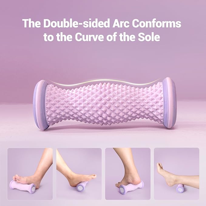 Ergonomic Foot Massager Roller - for Plantar Fasciitis Relief, Portable Reflexology Tool (Purple)