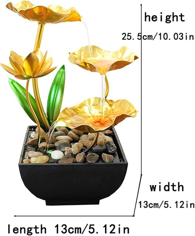 Gold Tabletop Water Fountain, Desktop Waterfall, Indoor Lotus Desktop Decorative Fountain, Home Bathroom Bedroom Decor.Thanksgiving Gift