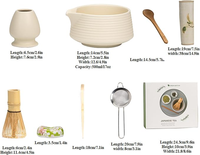 Ceramic Matcha Whisk Set, Complete Matcha Set-8PCS for Ceremonial Grade Matcha, Tea Gifts for Tea Lovers for Christmas, Birthday, Halloween (Pure White)