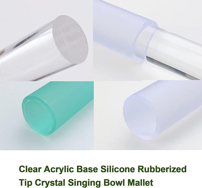 Singing Bowl Mallet Clear Acrylic Base Silicone Rubber Striker Mallet for Playing Quartz Crystal Singing Bowl with Bundle Pocket(Clear)