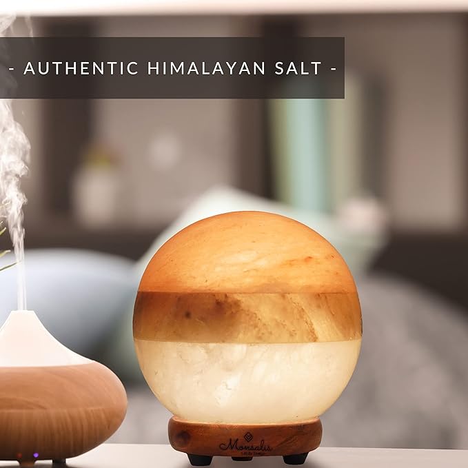 Dual Illumination Salt Rock lamp - Modern Globe Pink White and Grey Design of Salt Lamps with dimmer, Adjustable Glow. 100% Real Himalayan Crystal Round Salt Night Light