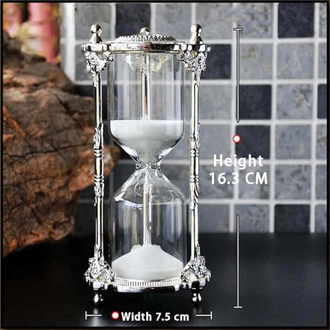 Antique Floral Decorative Hourglass Sand Timer - 15 Minute, Unique Vintage Classic Metal Art Hour Glass for Office Desk Home Decor - Birthday Gift,White