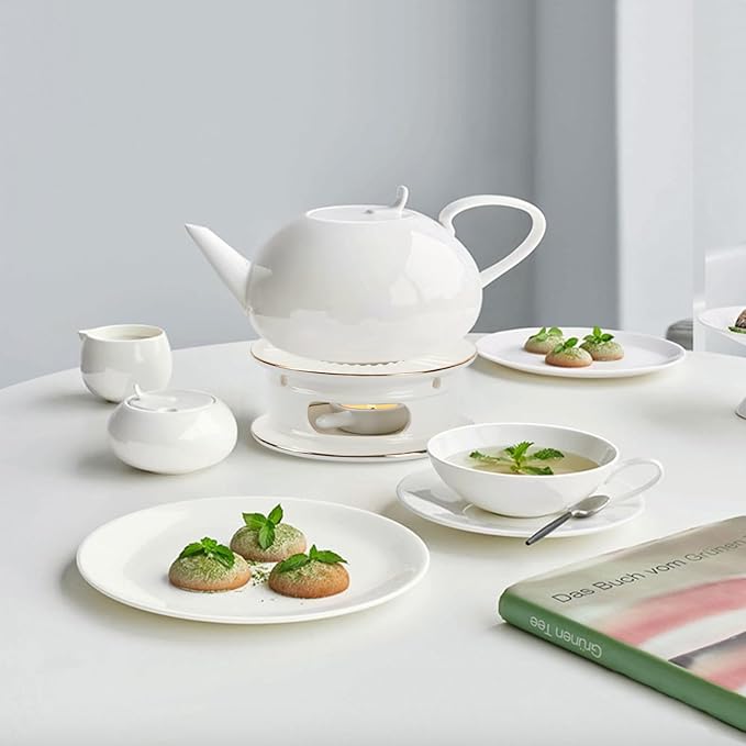 KAYCROWN Teapot Warmer, Ceramic Tea Warmer with Tealight Holder, Teapot Heater for Heating Coffee, Milk, Tea Light Heater, Candle Warmer (White)