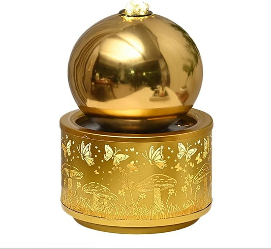 Indoor Water Fountain with Led Light - Tabletop Fountain with Real Stones - Compact Water Feature for Home, Office, Desk, Bedroom Decor Yellow