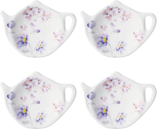 Supreme Housewares Lavender Tea Bag Holders, Teapot Shaped Tea Bag Coasters Spoon Rests Saucer Seasoning Dish Set, Purple, 4 x 3 Inch, Set of 4