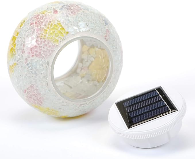 Color Changing Solar Powered Glass Mosaic Ball Led Garden Lights, Rechargeable Solar Table Lights, Outdoor Waterproof Solar Night Lights Table Lamps for Decorations, Ideal Gifts