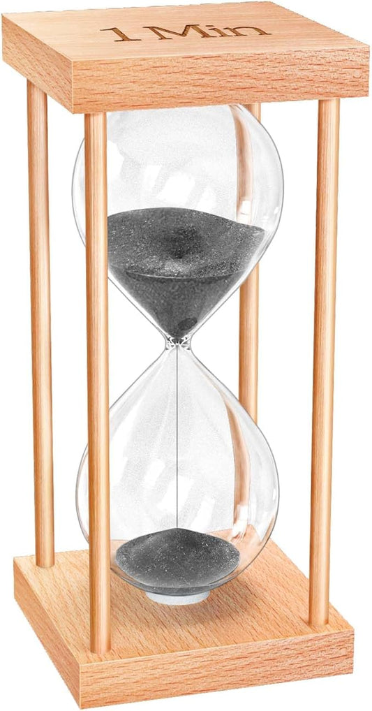 1 Minute Sand Timer, 1 Min Wood Small Hourglass Timer, Black Sand Clock, One Min Wooden Hour Glass for Classroom, Sandglass, Reloj De Arena Decorativo, Home, Office, Game, Gift