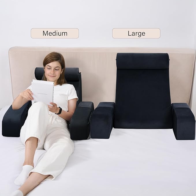 ENITYA Reading Pillow for Sitting in Bed Adult, 21" Large Back Pillow for Sitting up, Bed Rest Pillows for Reclining/Watching TV/Reading/Gaming/Resting in Couch or Floor, Black