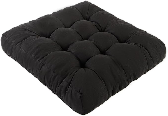 Meditation Floor Cushions, Thickened Floor Pillow for Adults, Large Square Pillows Seat Cushion for Tatami Living Room Yoga, Memory Sponge Block Added, 22x22 Inch, Black