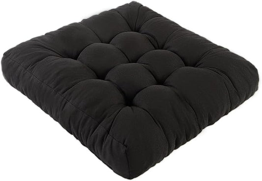 Meditation Floor Cushions, Thickened Floor Pillow for Adults, Large Square Pillows Seat Cushion for Tatami Living Room Yoga, Memory Sponge Block Added, 22x22 Inch, Black