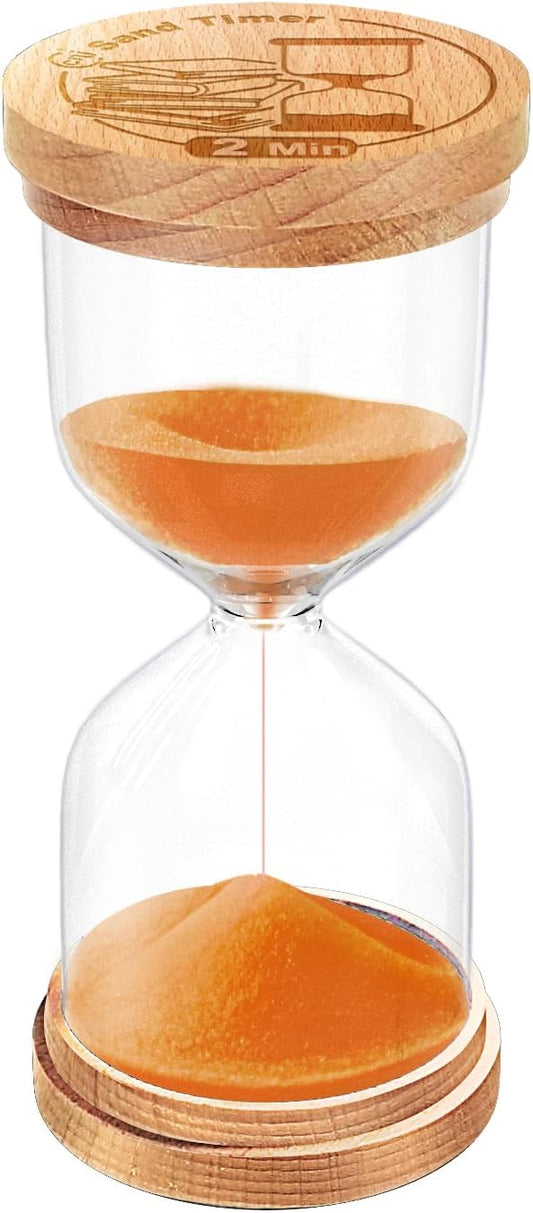 CNCJ 2 Minute Wooden Sand Timer, Hourglass Orange Small Sand Clock Reloj De Arena for Desk Decor Kitchen Classroom Office Study Home Decoration