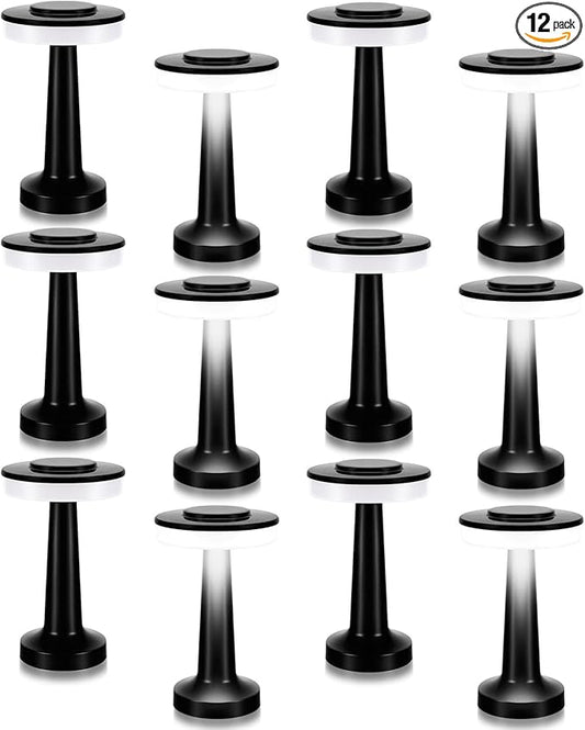VIHOSE 12 Pcs Black Cordless Table Lamps LED Portable Rechargeable Table Lamp with Touch Sensor 3 Color Dimming up to 15 Hours Battery Desk Light for Restaurant Nursery Living Room