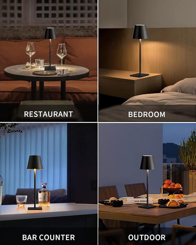 KDG Cordless Table Lamp, Portable LED Desk Lamp, 5000mAh Battery Operated, 3 Color Stepless Dimming Up, for Restaurant/Bedroom/Bars/Outdoor Party/Camping/Coffee Shop Atmosphere Night Light(Black)