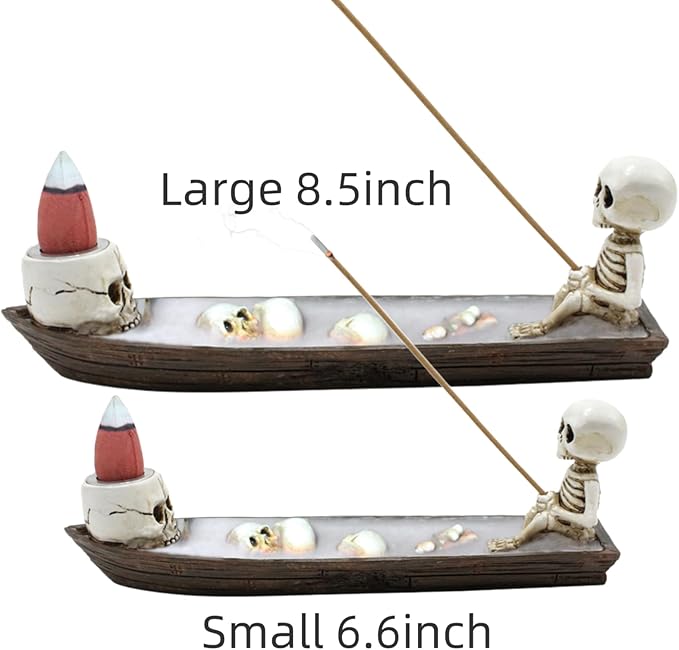 Halloween Incense Burner,backflow Incense Burner,Skull Incense Holder,Hand-Carved Decorations,Cool Room Decorations, Awesome and Ideal Gifts, Brown (2pack, 8.5inch)