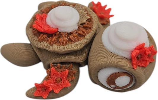 Articulating Turtle Fidget Animal Figurines – Unique 3D Printed Collectibles, Poseable Desk Animals For Adults, Stress Relief and Display Gift (PRALINE PECAN PIE TURTLE)