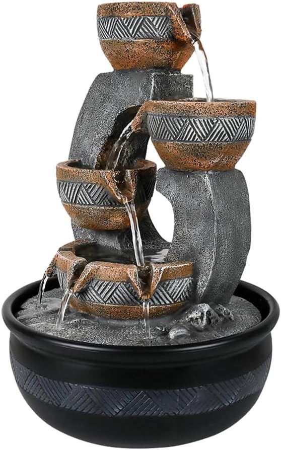 15.7''H Tabletop Water Fountain with LED Lights - Peaceful and Relaxing Water Sound - Small Desktop Waterfall Fountain for Home and Office Decoration