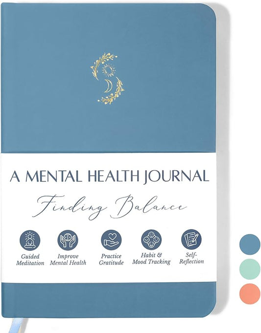 FINDING BALANCE Mental Health Journal – 6-Month Daily Journal with Prompts for Mindfulness, Self-Care & Healing – Anxiety & Depression Relief – Blue Hardcover