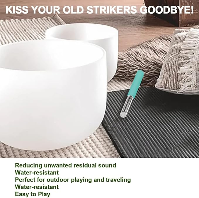 Singing Bowl Mallet Clear Acrylic Base Rubber Striker Mallet for Playing Quartz Crystal Singing Bowl with Bundle Pocket (Green)