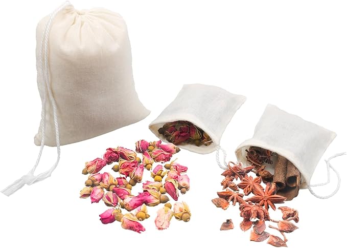 20Pcs Reusable Tea Filter Bags,Soup Bags,Bone Broth Brew Bags,Spice Bags,Muslin Strainer Bags,Natural Unbleached Cotton Cheesecloth Bags for Cold Brew Coffee(6x8inch)