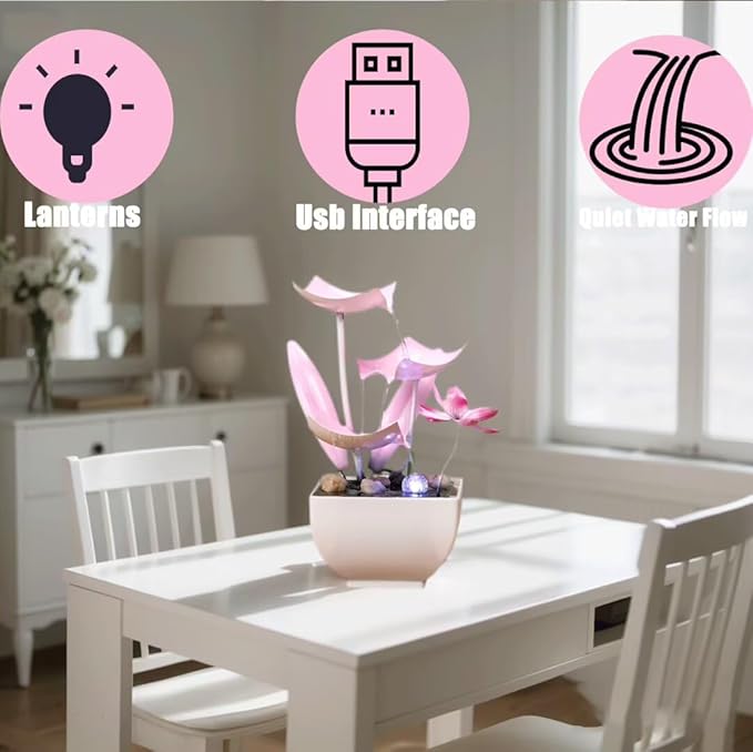 Desktop Water Fountains: Relaxing Zen Décor for Home Living Room or Bedroom and Office - Home Décor Soothing Sound Pink