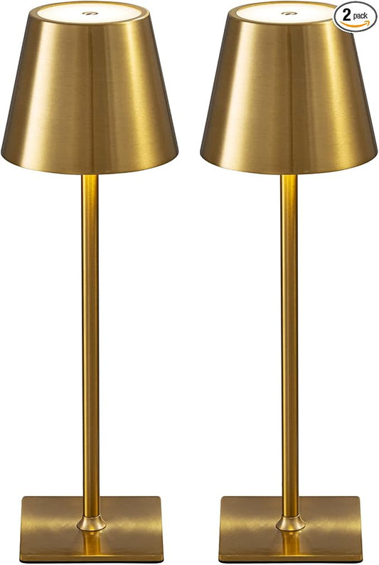 KDG 2 Pack Cordless Table Lamp,Portable LED Desk Lamp, 4000mAh Battery Operated, 3 Color Stepless Dimming Up, for Restaurant/Bedroom/Bars/Outdoor Party/Camping/Coffee Shop Night Light(Gold)