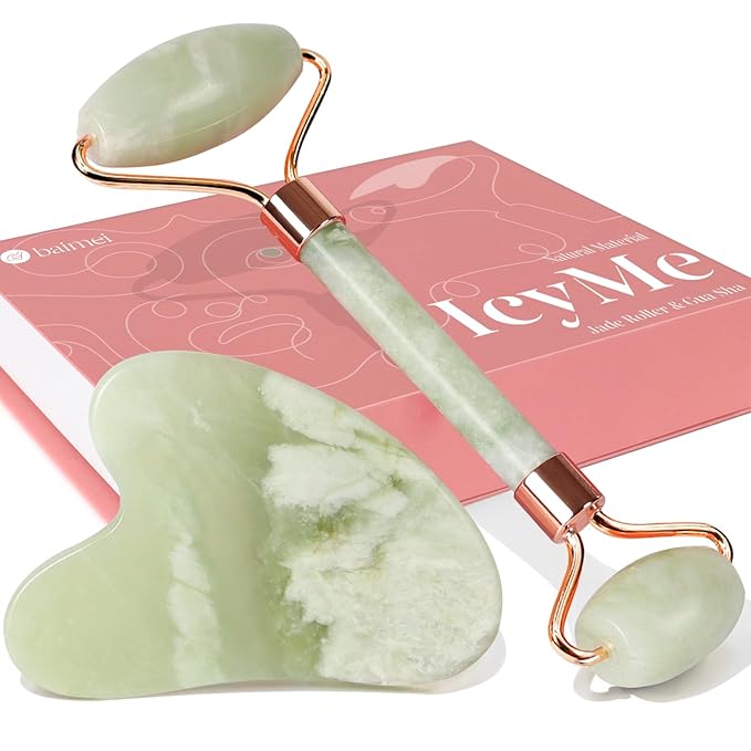 BAIMEI IcyMe Jade Roller & Gua Sha Set Face Roller and Gua Sha Facial Tools for Skin Care Routine and Puffiness, Self Care Gift for Men Women - Light Green