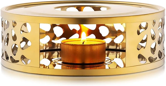 Simtive Teapot Warmer, Brushed Stainless Steel Tea Warmer with Tealight Holder, Gold