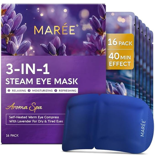 MAREE Steam Eye Mask — Lavender Eye Pillow for Relaxation — Heated Eye Mask for Dry Eyes — Masks for Women for Puffy Eyes — Aromatherapy Warm Compress for Eye Disposable — Yoga Essentials