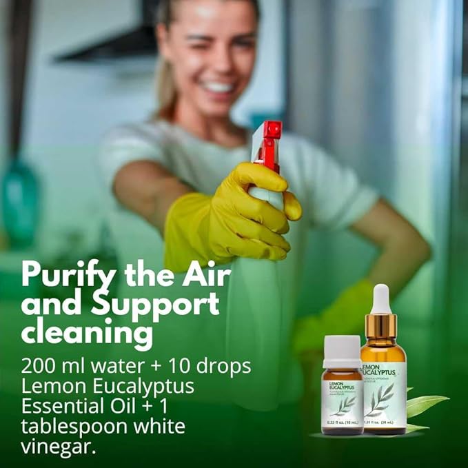 Lemon Eucalyptus Essential Oil (Corymbia Citriodora) | Pure Citrus-Herbal Aroma for Diffusers & Fresh Ambiance | Undiluted, 100% Pure (Pack of 2/1.0 Fl Oz Each)