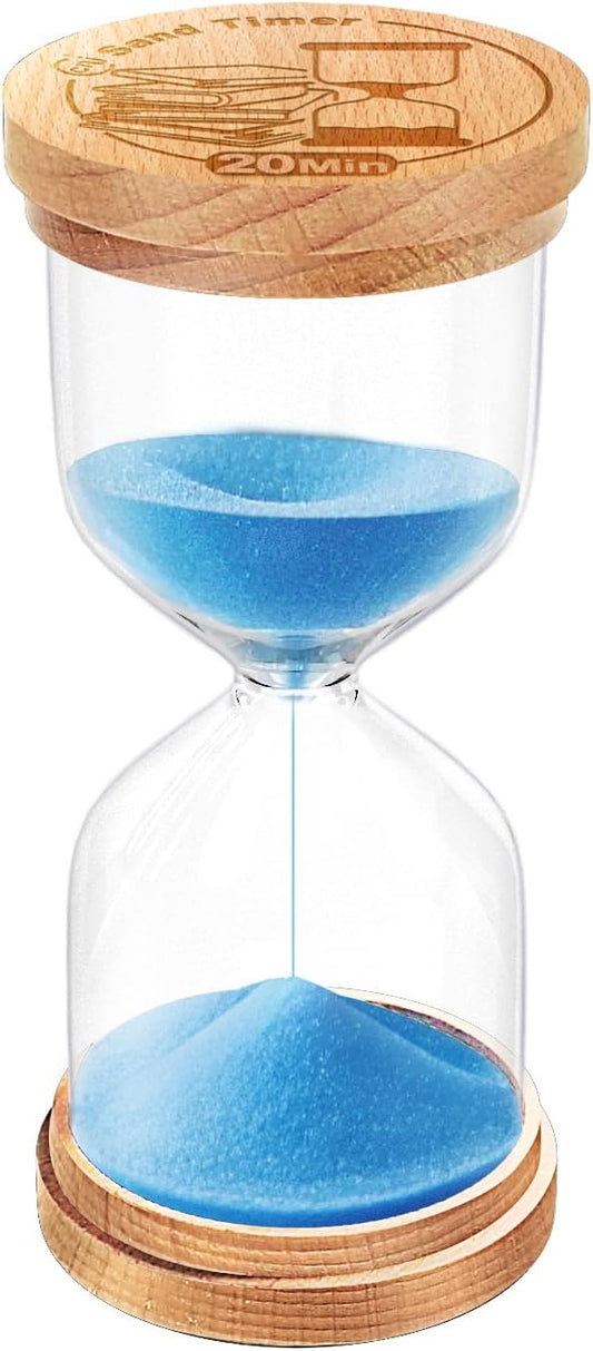 CNCJ Wooden Hourglass Sand Timer, 20 Minute Blue Sand Clock Reloj De Arena for Desk Decor Kitchen Classroom Office Study Home Decoration