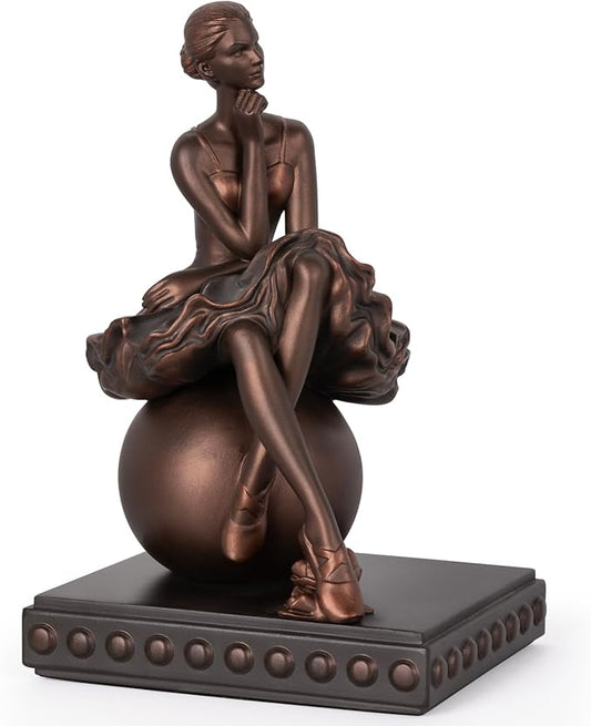 Seated Ballerina Figurines, Ballerina Dancer Statues Resin Sculpture Vintage Home Decor, Ballet Dance Girl Ornament for Shelves Home Office Decor (Bronze)