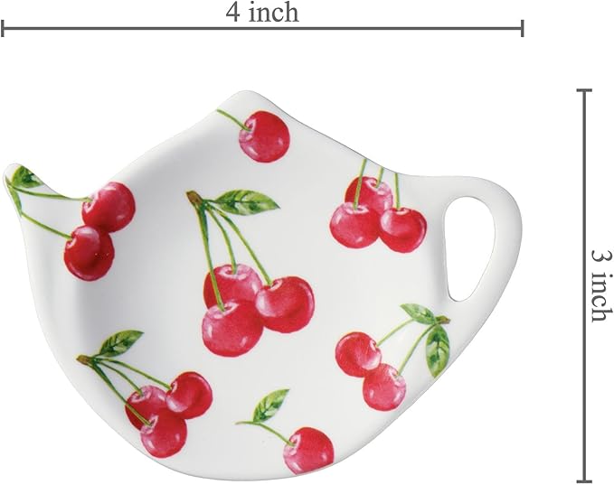 Supreme Housewares Cherry Tea Bag Holders, Teapot Shaped Tea Bag Coasters Spoon Rests Saucer Seasoning Dish Set, Red, 4 x 3 Inch, Set of 4
