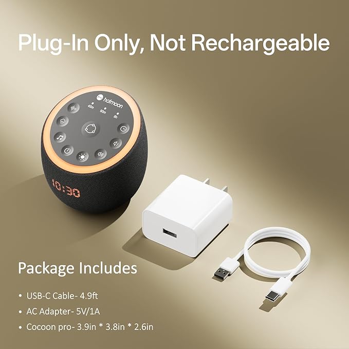 Hotmoon Sound Machine, Cocoon Pro 2 White Noise Machine for Sleeping Adults, 388 Non Looping Sounds & Sleep Timer, Smart App Control Night Light, Nature Sound Pink Green Brown Noise Maker, Plug in
