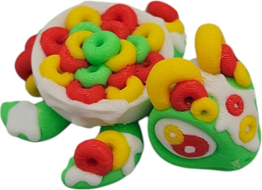Articulating Turtle Fidget Animal Figurines – Unique 3D Printed Collectibles, Poseable Desk Animals For Adults, Stress Relief and Display Gift (FRUIT LOOP TURTLE)