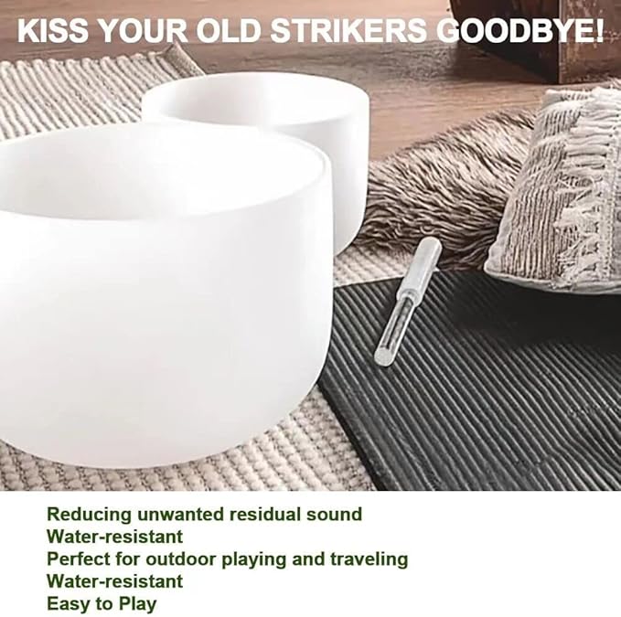 Singing Bowl Mallet Clear Acrylic Base Silicone Rubber Striker Mallet for Playing Quartz Crystal Singing Bowl with Bundle Pocket(Clear)