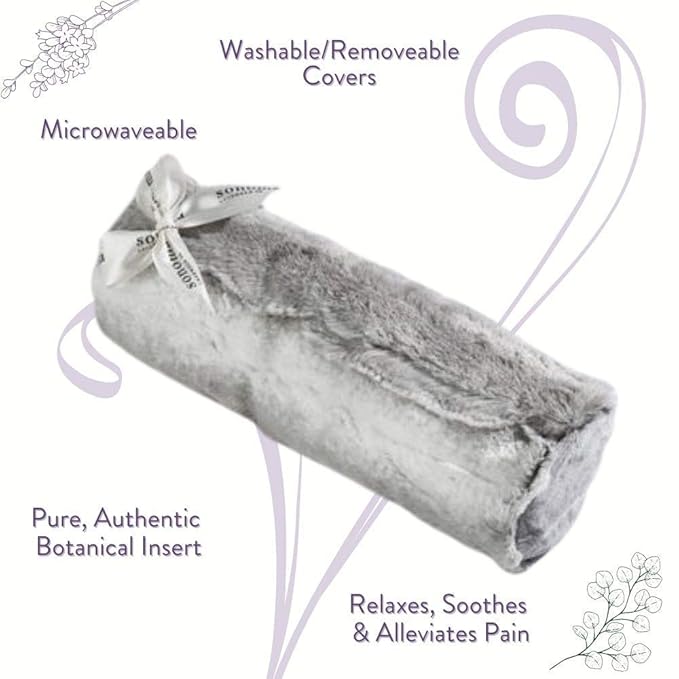 Sonoma Lavender, Lavender Bolster Roll, Microwaveable, Hot/Cold Neck Pillow, Soothing and Relaxing Pain Relief for Neck, Low Back or Behind The Knees, (Angora Platinum)