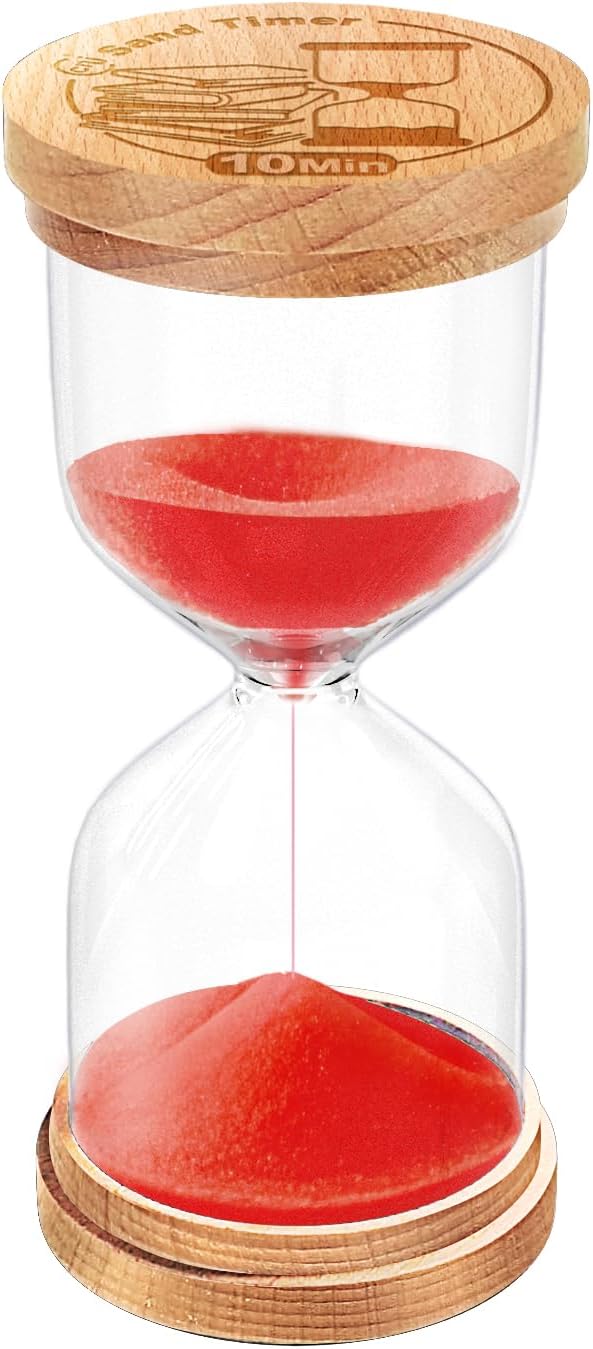 CNCJ Wooden Sand Timer 10 Minute, Hourglass Red Sand Clock Small Reloj De Arena for Desk Decor Kitchen Classroom Office Study Home Decoration