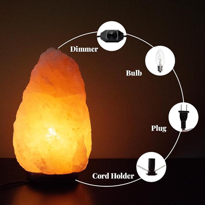 POHS 10–12 Inch Tall, 11–15 lbs Extra Large Himalayan Pink Salt Lamp | 100% Authentic Natural Hand-Carved Crystal Rock Salt Lamp with Wooden Base, Dimmable Cord & Bulb Replacement Included