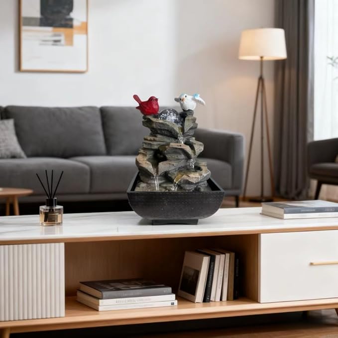 Indoor Water Fountain, Small Water Fountain Indoor, Indoor Water Feature with Desk Waterfall, Zen Table Top Fountains for Home Office Desk Decor, Mini Tabletop Fountains