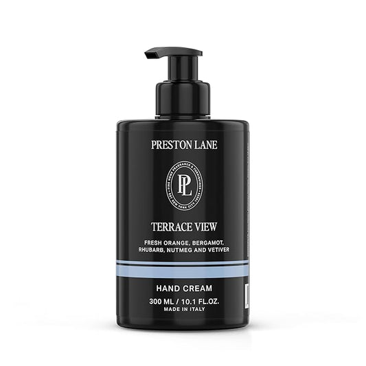 Preston Lane Luxury Hand Cream, Terrace View Scent, Made in Italy | Hydrating Formula with Tea Tree, Lavender & Lemon Essential Oils, Hyaluronic Acid, Vitamins C & E, and Kiwi & Apple Water