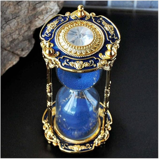 Antique Floral Decorative Hourglass Sand Timer - 15 Minute, Unique Vintage Classic Metal Art Hour Glass for Office Desk Home Decor - Birthday Gift,Blue
